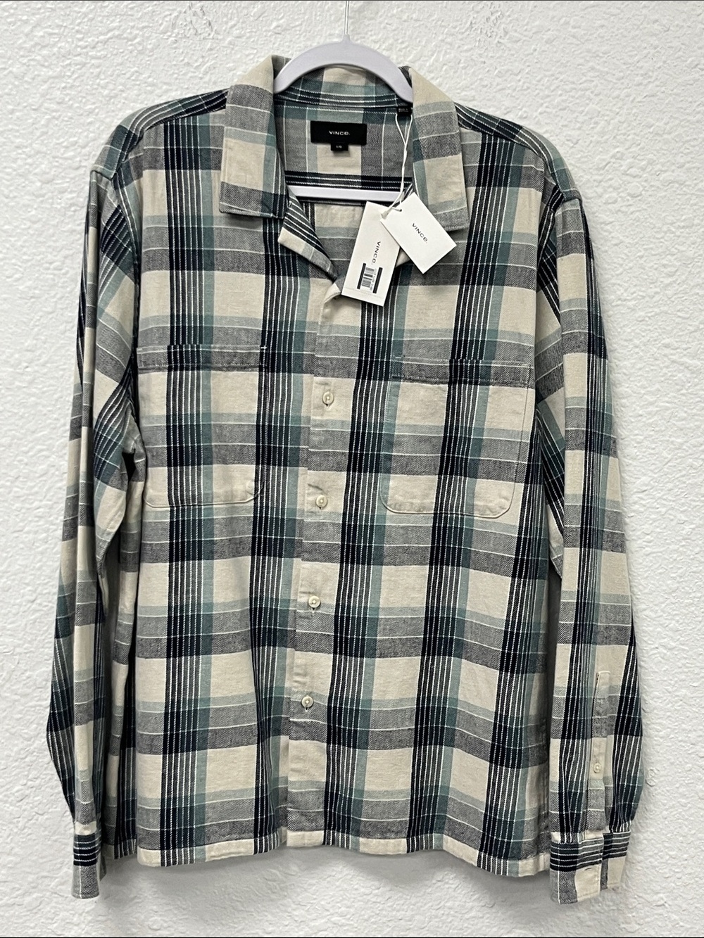 Vince Hemp and Cotton Plaid Flannel Camp Shirt
#1274